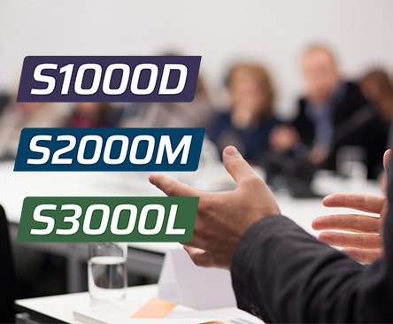 stock photo of meeting with simplified S Series logo on left